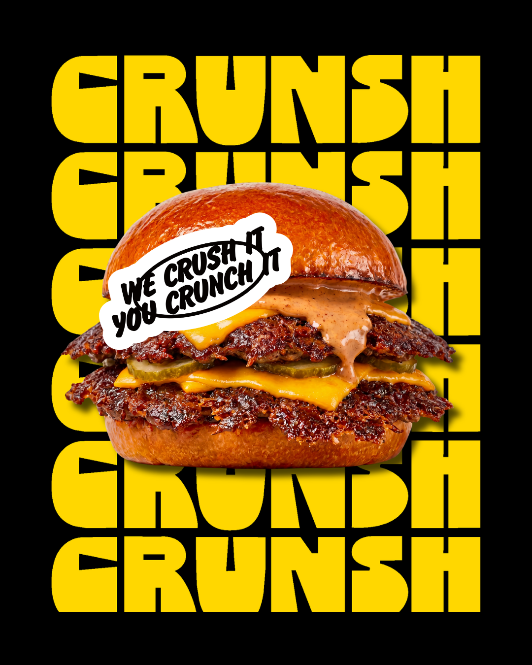 Double smash burger Crunsh sur fond jaune